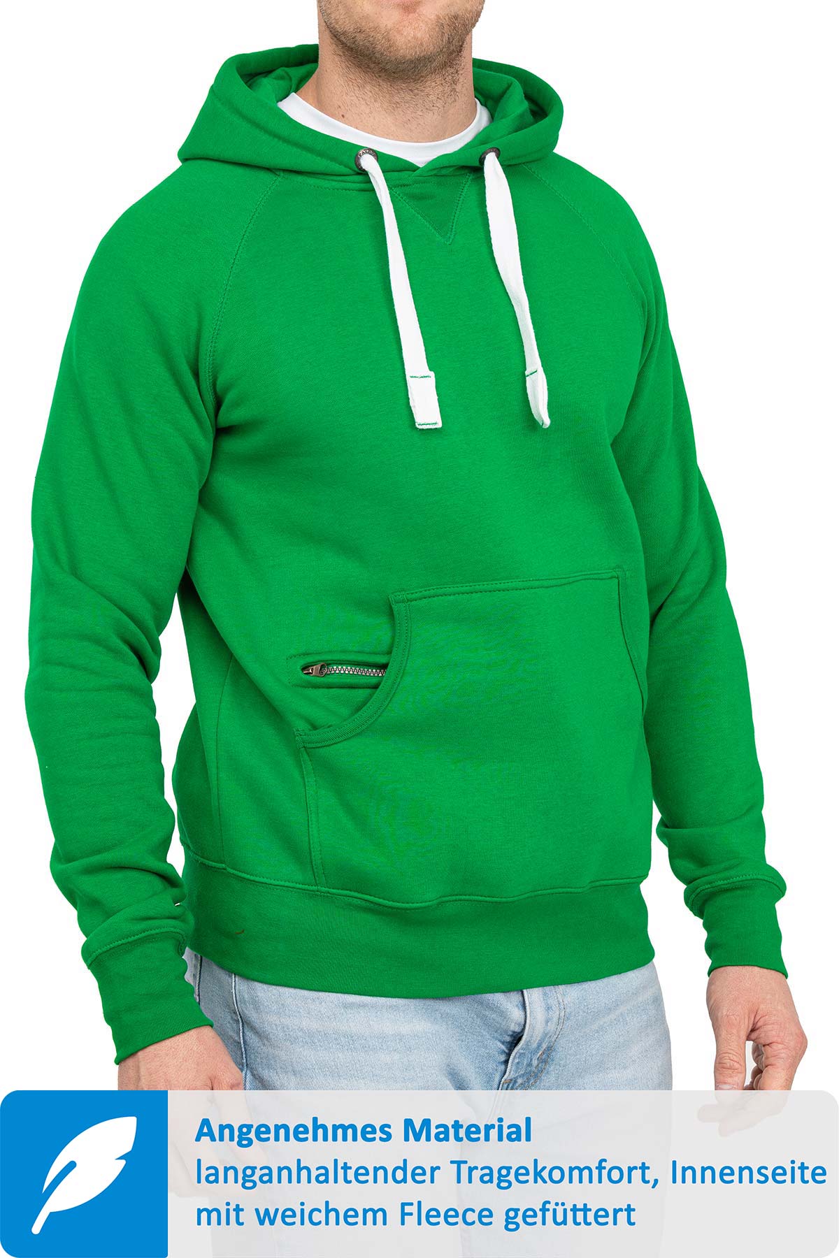 Hoodie für Männer mit Fronttasche in Gelbgrün