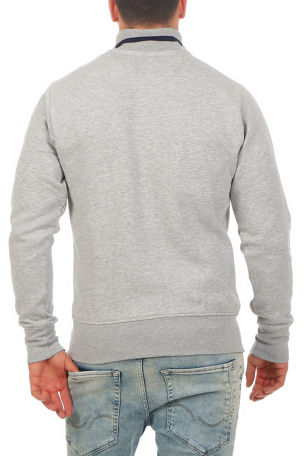 Herren Sweatjacke mit Feinripp an Taille und Ärmeln in Grau