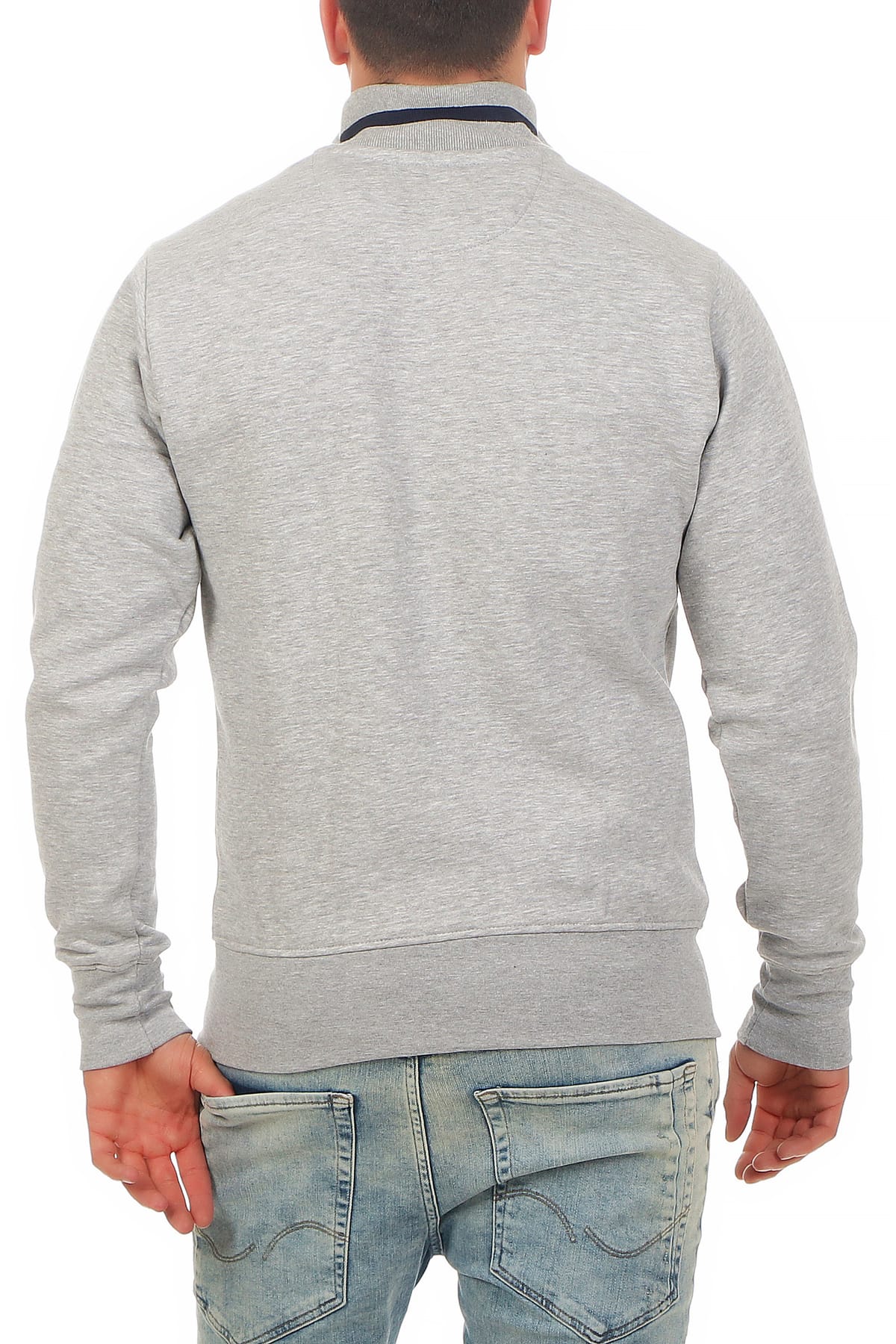 Herren Sweatjacke mit Feinripp an Taille und Ärmeln in Grau