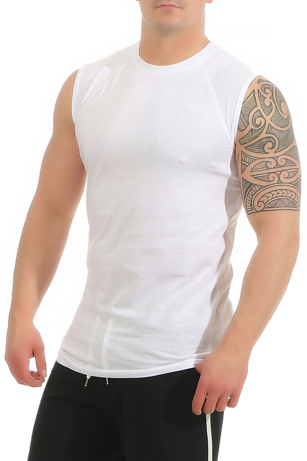 guenstiges T-Shirt ohne Aermel fuer Maenner in Weiß