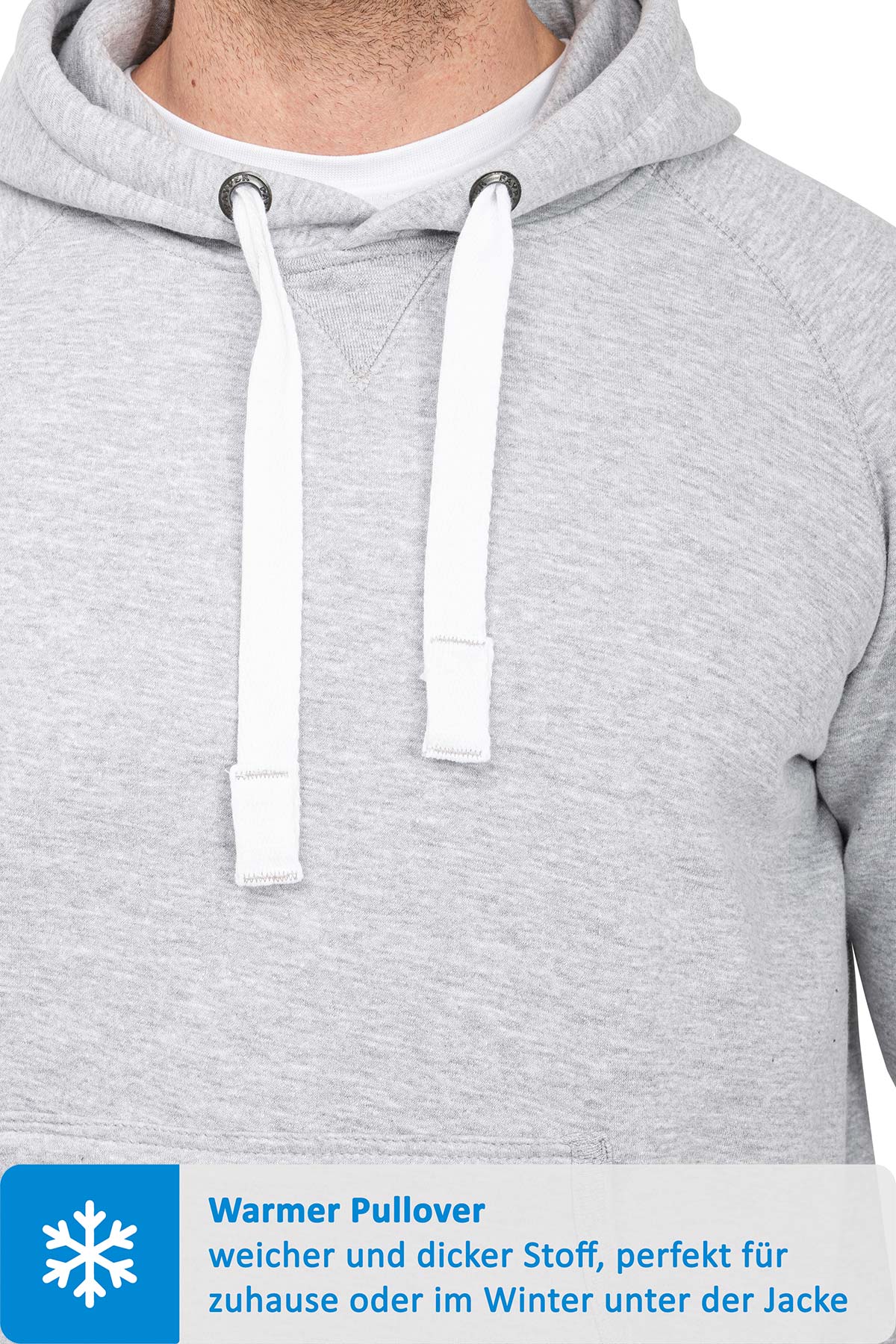 Kapuzensweatshirt mit breiten Bändeln in Grau meliert