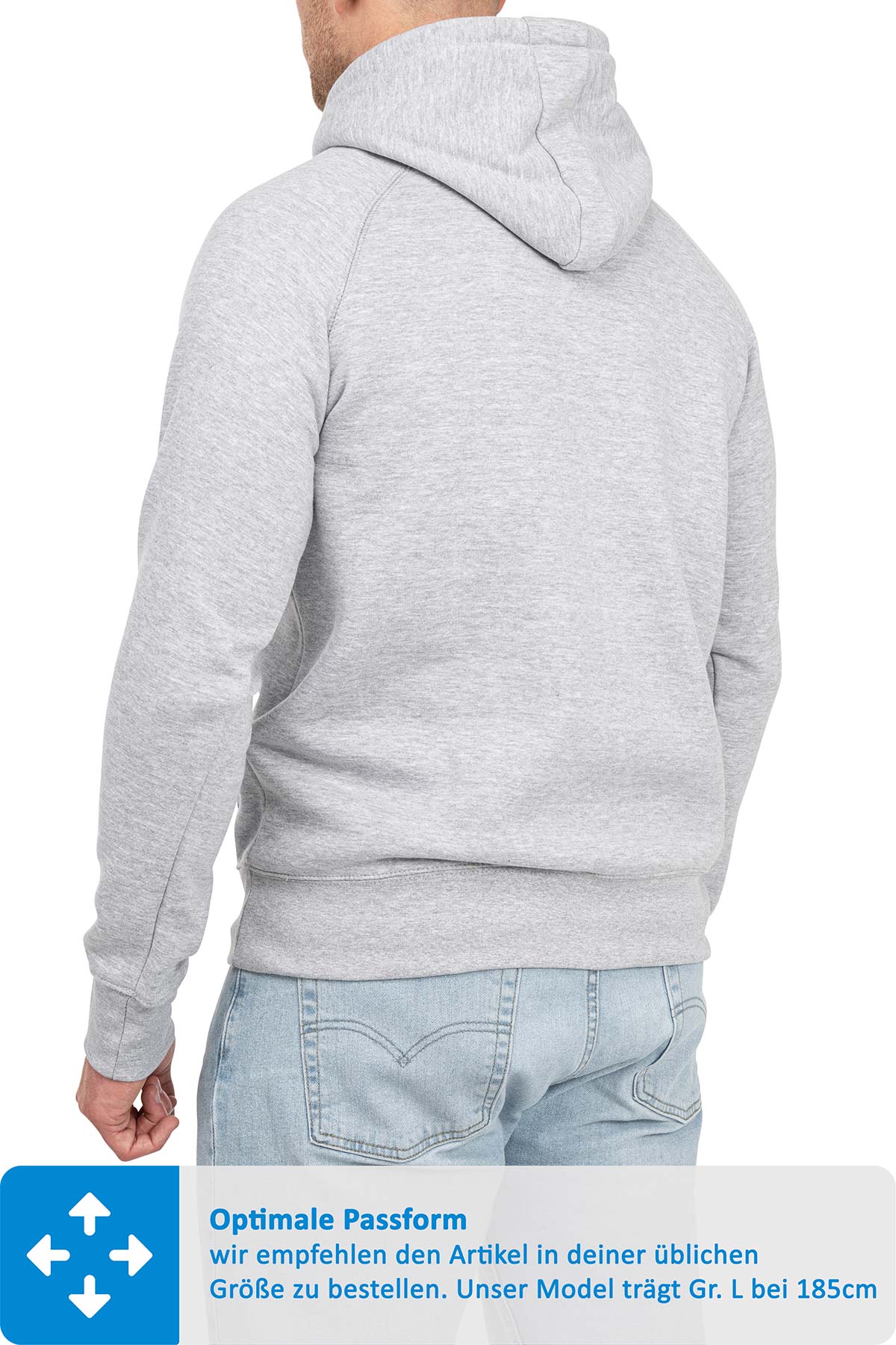 klassischer Kapuzenpullover mit gutem Schnitt in Grau meliert