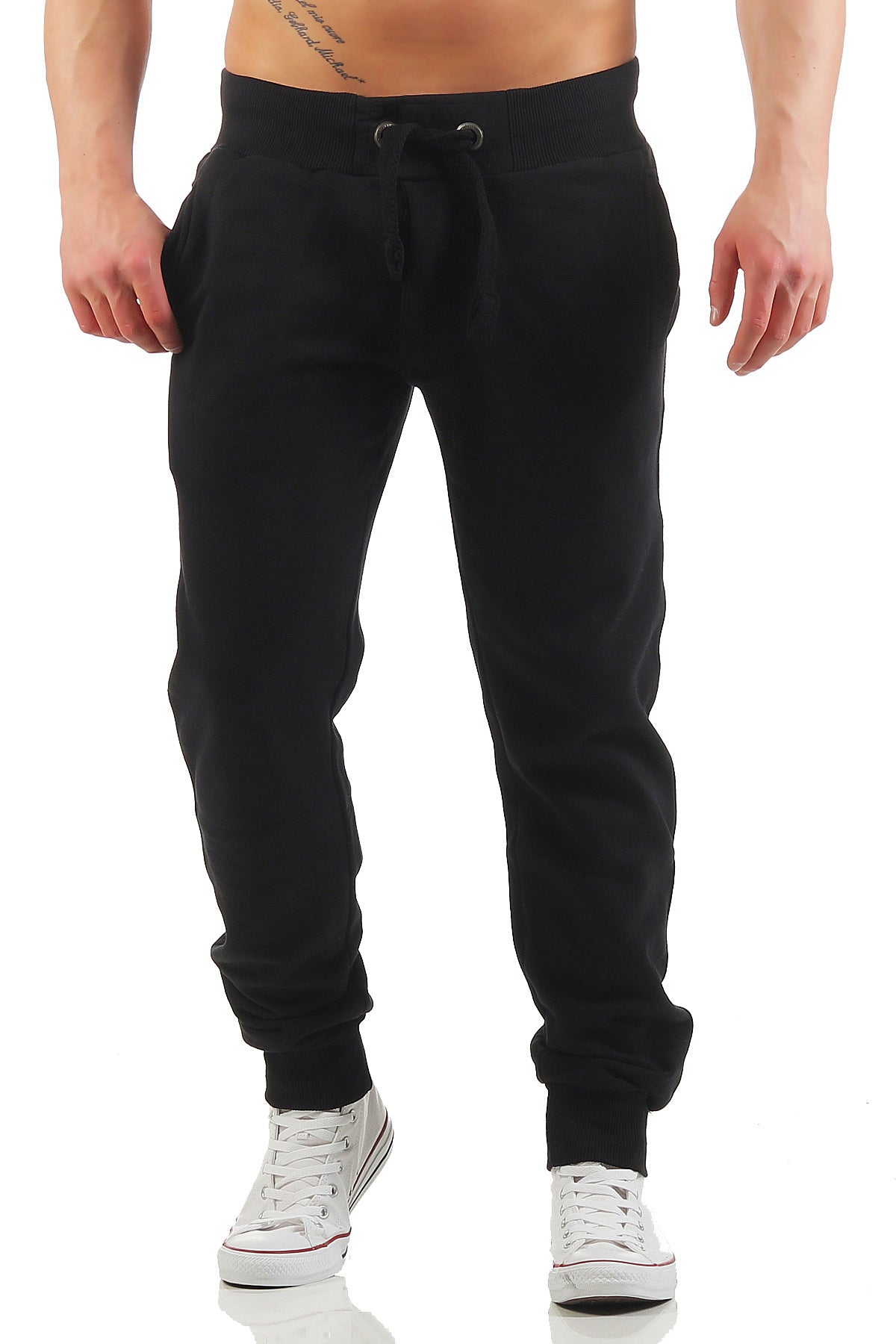 Herren Jogginghose mit breitem Bändel in Schwarz