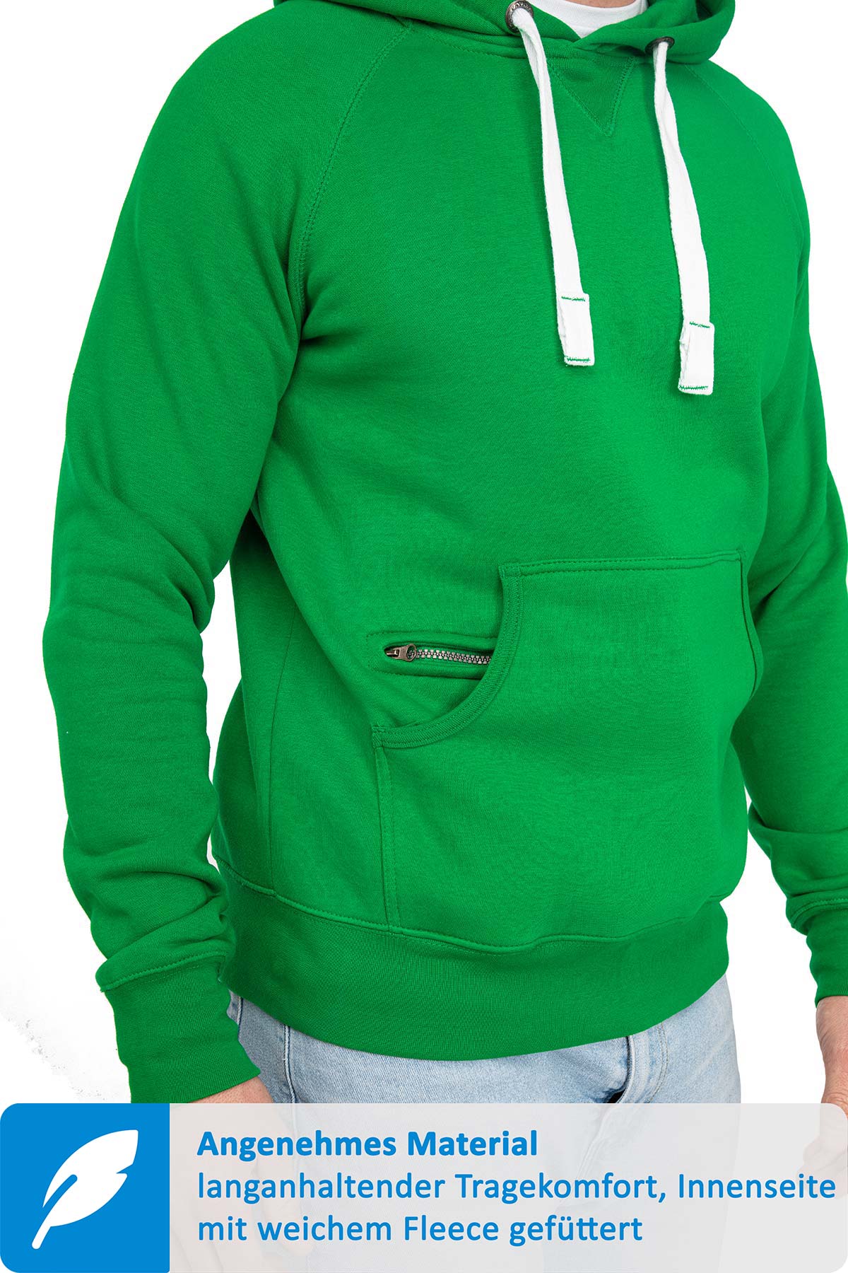 Herren Pullover mit Kapuze und Reißverschlussfach in Gelbgrün