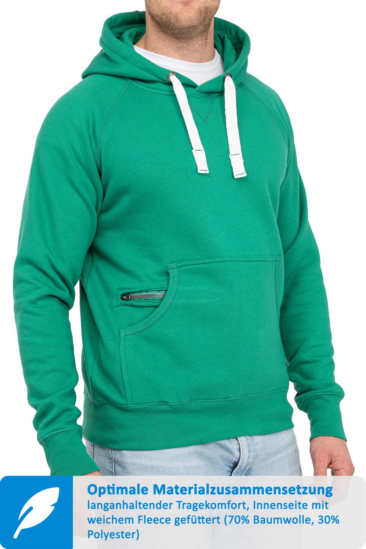 Hoodie für Männer mit Fronttasche in Smaragdgrün