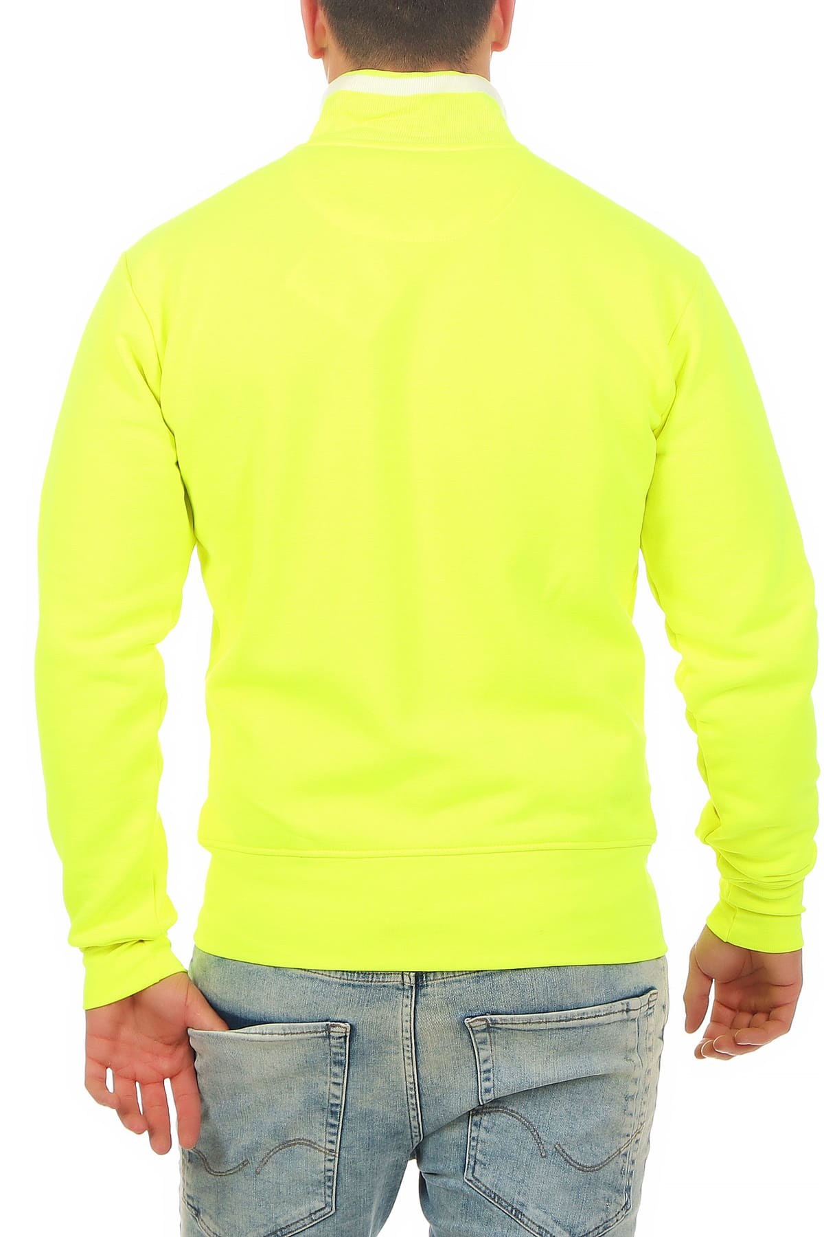 Herren Sweatjacke mit Feinripp an Taille und Ärmeln in Neongelb