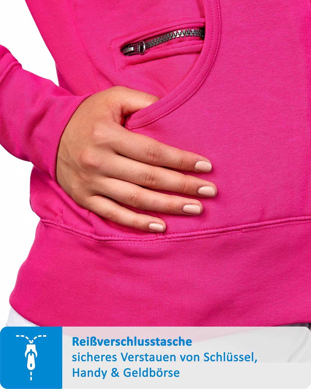 Seitentasche mit zusätzlichem Reißverschlussfach für Handy in Pink