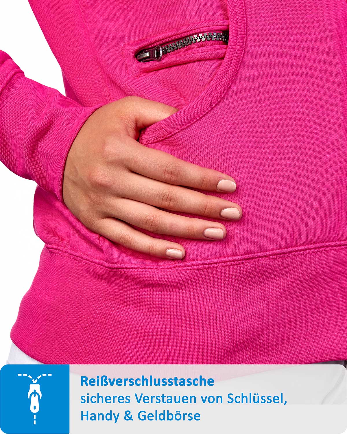 Seitentasche mit zusätzlichem Reißverschlussfach für Handy in Pink