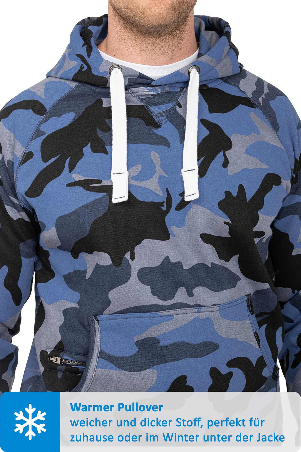 Herren Pullover Camouflage Hoodie Blau