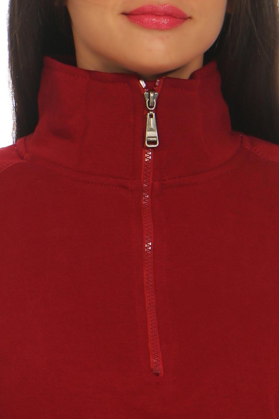 Damen Sweatshirt mit viertel Reißverschluss elegant Basic in Bordeaux