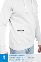 Herren Pullover mit Kapuze und Reißverschlussfach in Weiß